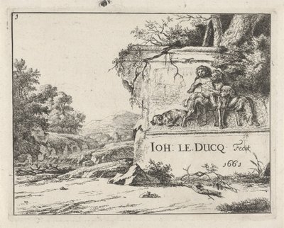 View of a Ruin in a Landscape with a River by Johan le Ducq